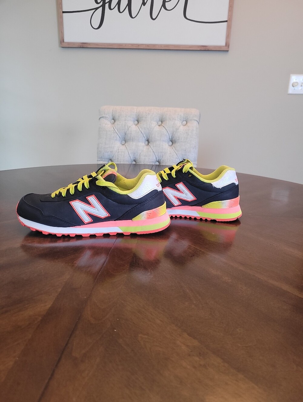 New Balance Women's 515 Black with Neon Yellow and Pink Accent Trainers Size 8